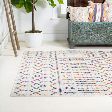 Moroccan Hype Boho Vintage Diamond Area Rug Cream/Multi
